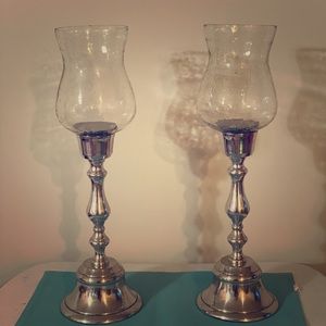 Set of Crystal and Silver Candle Holders